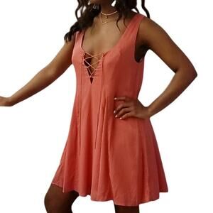 155. Tobi Blush Pink Lace Up Tie Neck Cut Out Back Fit & Flare Dress Small